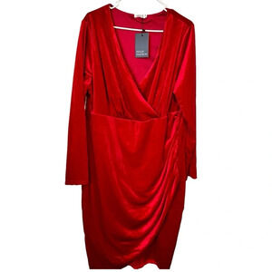NWT Womens Plus Size V Neck Lightweight Stretch Velvet Wrap Dress